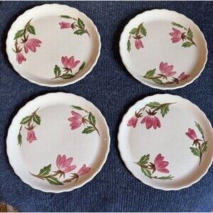 Green Arbor Plates 9 1/8"D Set of 4 Continental Kilns Pink Floral Vintage